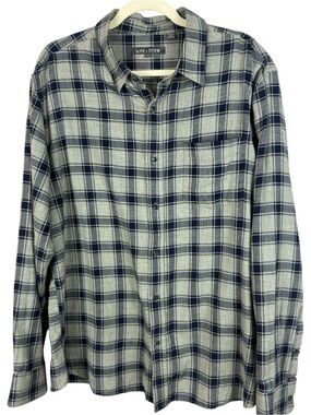Slate & Stone Cotton Classic Casual Grey Navy Plaid Button Down Shirt XXL